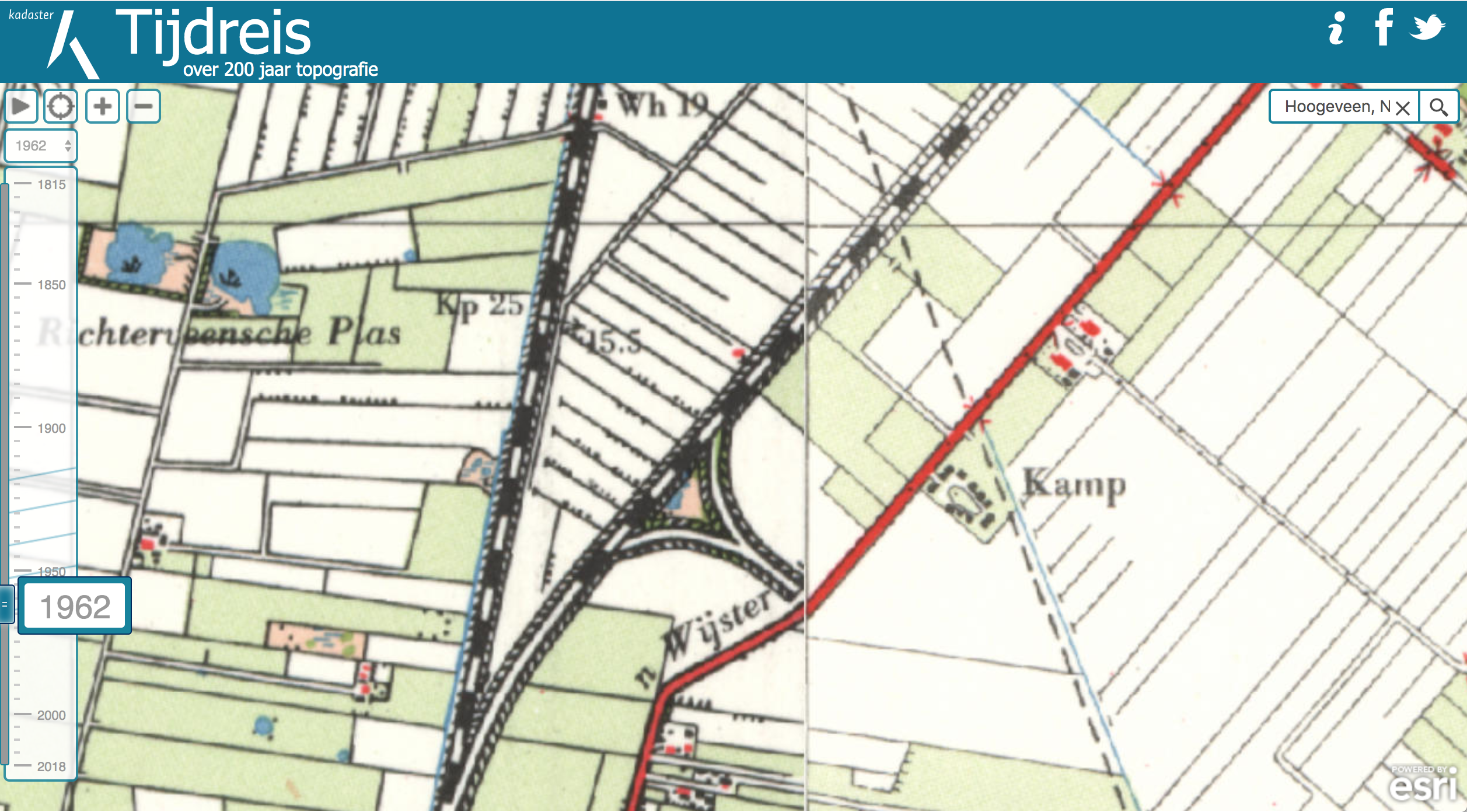 De locatie van kamp Stuifzand zoals voorgesteld door de heer Schonewille (Topotijdreis).