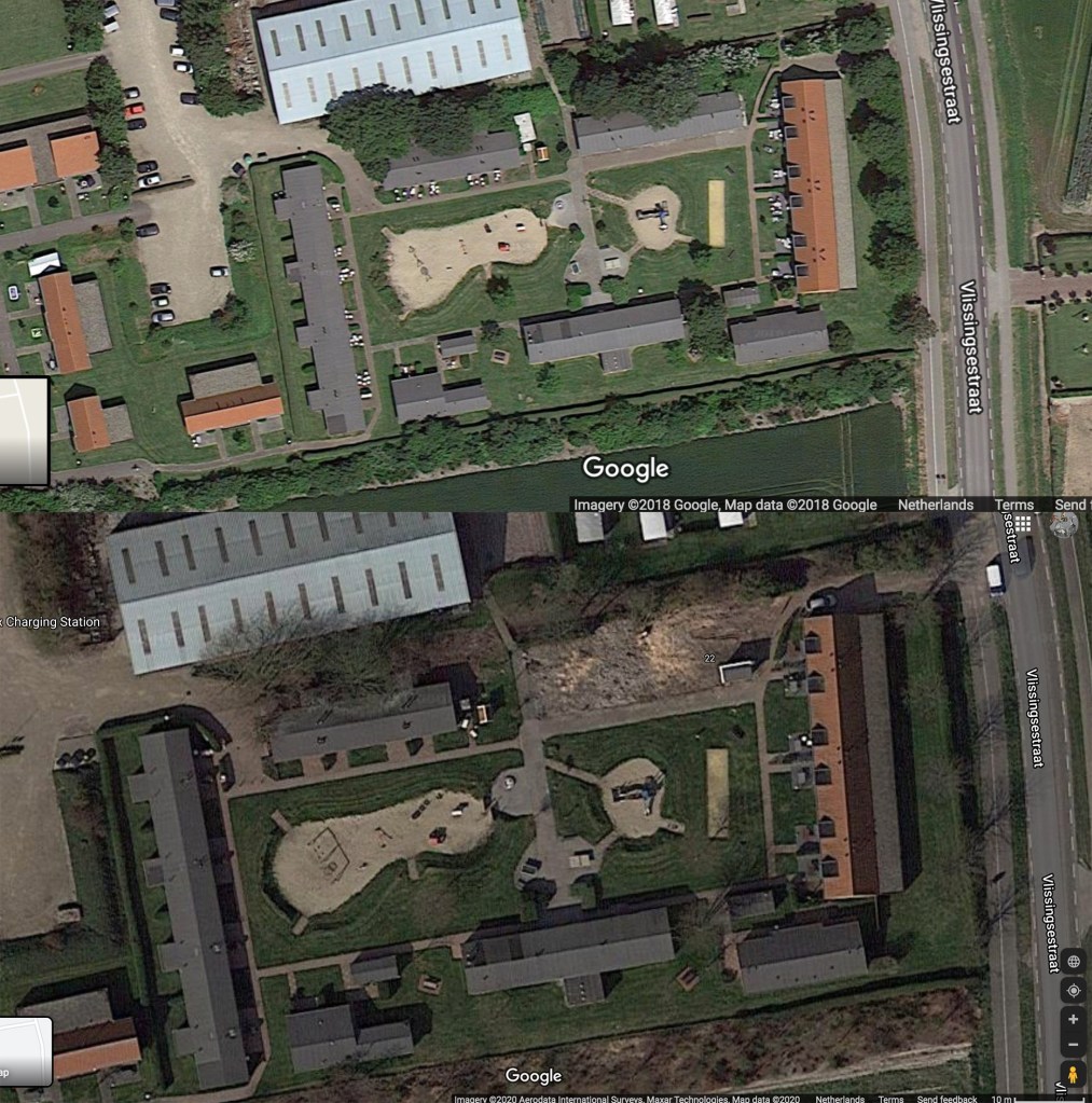 Boven Koudekerke zoals het was toen we het bezochten, beneden Koudekerke nu.